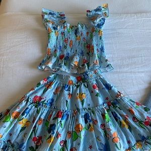 Paz top and skirt in Light Blue Space Floral Linen